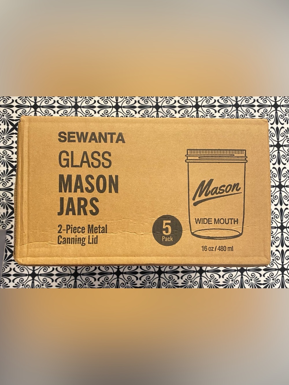 Glass Mason Jars Wide Mouth 16 oz - Pack of 5 (Brown Box)